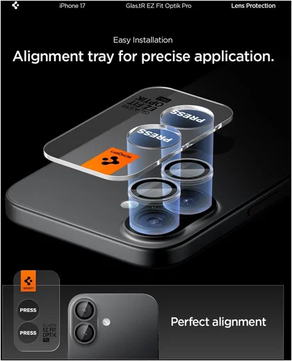 Spigen EZ Fit Optik Pro iPhone 17/16/16 Plus Camera Protector Clear (2-Pack) afbeelding 3