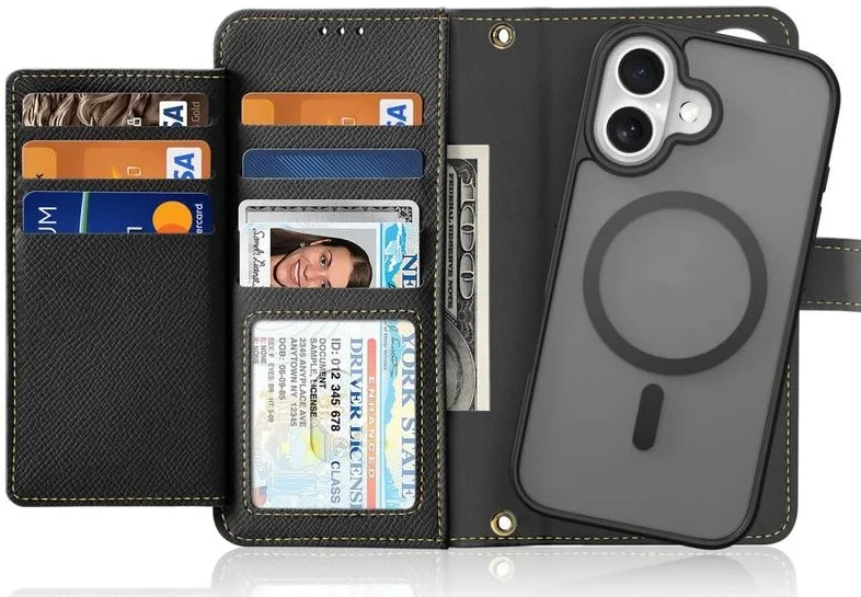 Dux Ducis Lawa Apple iPhone 16 Hoesje 2-in-1 Wallet Book Case MagSafe Zwart afbeelding 1