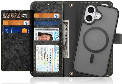 Dux Ducis Lawa Apple iPhone 16 Hoesje 2-in-1 Wallet Book Case MagSafe Zwart afbeelding 1