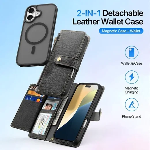 Dux Ducis Lawa Apple iPhone 16 Hoesje 2-in-1 Wallet Book Case MagSafe Zwart afbeelding 3