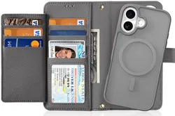 Dux Ducis Lawa Apple iPhone 16 Hoesje 2-in-1 Wallet Book Case MagSafe Grijs afbeelding