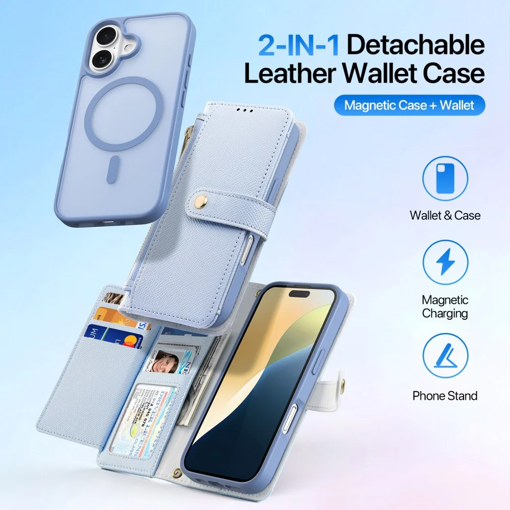 Dux Ducis Lawa Apple iPhone 16 Hoesje 2-in-1 Wallet Book Case MagSafe Blauw afbeelding 3