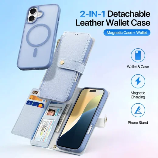 Dux Ducis Lawa Apple iPhone 16 Hoesje 2-in-1 Wallet Book Case MagSafe Blauw afbeelding 3