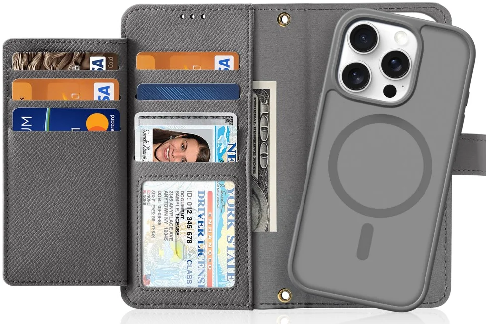 Dux Ducis Lawa Apple iPhone 16 Pro Hoesje 2-in-1 Wallet Book Case MagSafe Grijs afbeelding 1