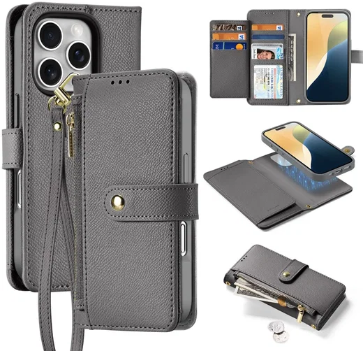 Dux Ducis Lawa Apple iPhone 16 Pro Hoesje 2-in-1 Wallet Book Case MagSafe Grijs afbeelding 2