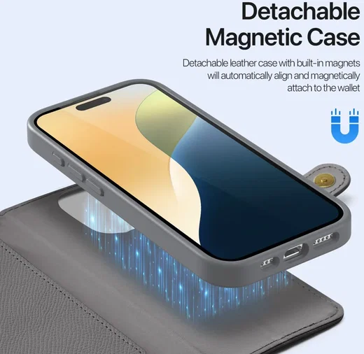Dux Ducis Lawa Apple iPhone 16 Pro Hoesje 2-in-1 Wallet Book Case MagSafe Grijs afbeelding 6
