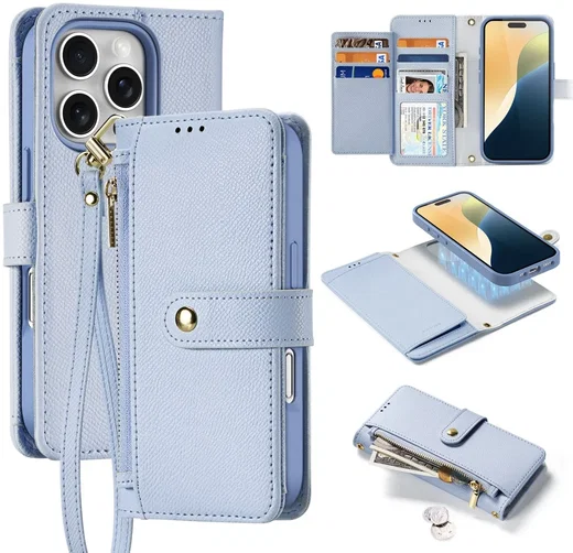 Dux Ducis Lawa Apple iPhone 16 Pro Hoesje 2-in-1 Wallet Book Case MagSafe Blauw afbeelding 2