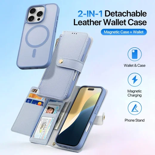 Dux Ducis Lawa Apple iPhone 16 Pro Hoesje 2-in-1 Wallet Book Case MagSafe Blauw afbeelding 3