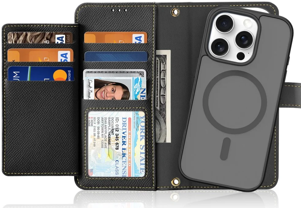 Dux Ducis Lawa iPhone 16 Pro Max Hoesje 2-in-1 Wallet Book Case MagSafe Zwart afbeelding 1