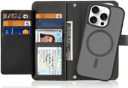 Dux Ducis Lawa iPhone 16 Pro Max Hoesje 2-in-1 Wallet Book Case MagSafe Zwart afbeelding