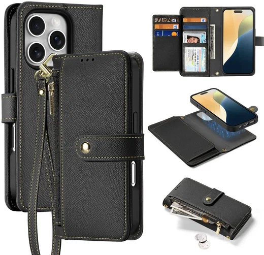 Dux Ducis Lawa iPhone 16 Pro Max Hoesje 2-in-1 Wallet Book Case MagSafe Zwart afbeelding 2