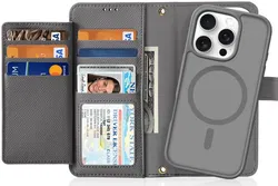 Dux Ducis Lawa iPhone 16 Pro Max Hoesje 2-in-1 Wallet Book Case MagSafe Grijs afbeelding