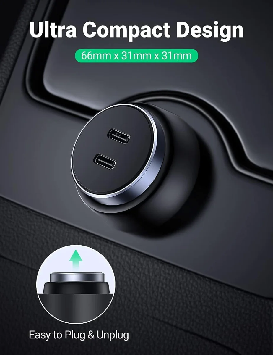 UGREEN 40W Dual USB-C Auto Oplader Quick Charge PD 3.0 Grijs afbeelding 4