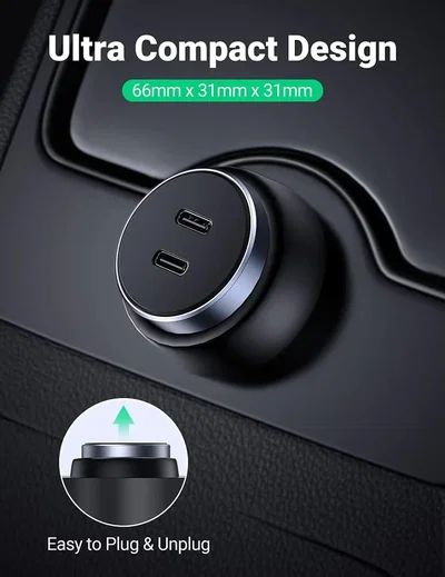 UGREEN 40W Dual USB-C Auto Oplader Quick Charge PD 3.0 Grijs afbeelding 4