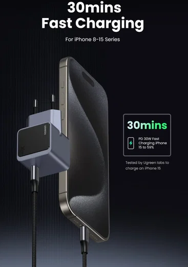 UGREEN Nexode Air 30W PD USB-C Snellader GaN Adapter Grijs afbeelding 4
