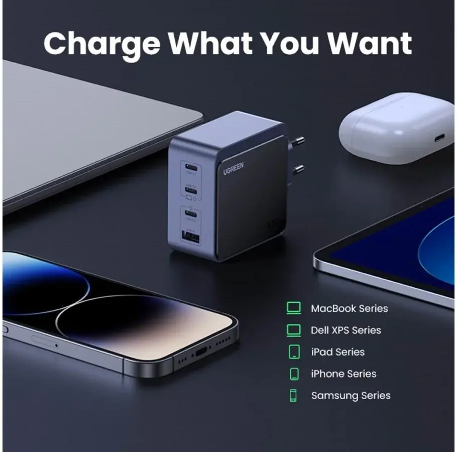 UGREEN Nexode Air 100W USB/USB-C PD Snellader GaN Adapter Grijs afbeelding 10