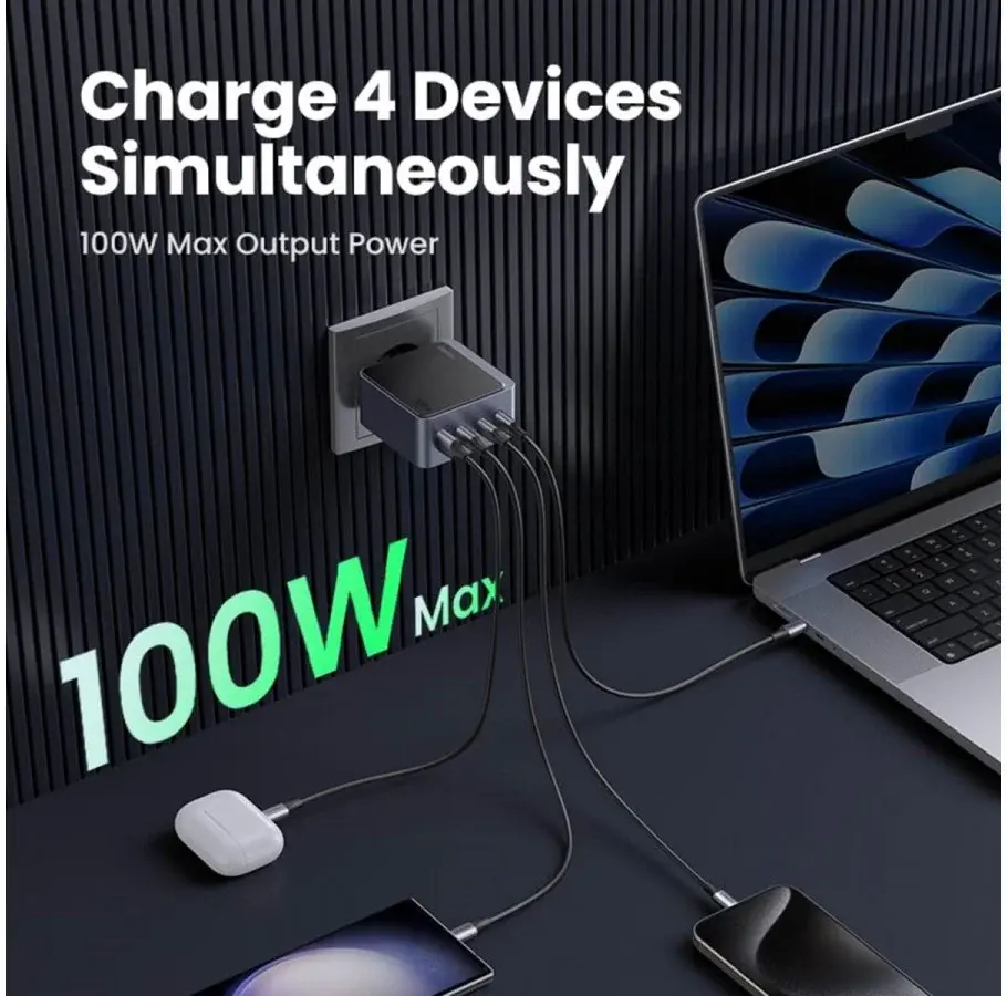 UGREEN Nexode Air 100W USB/USB-C PD Snellader GaN Adapter Grijs afbeelding 2