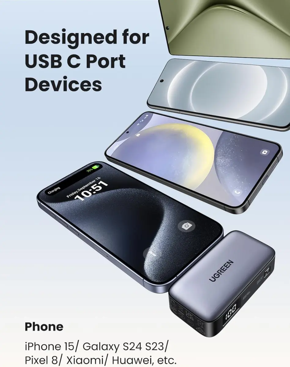 UGREEN 5.000 mAh Mini Kickstand Powerbank 22.5W met USB-C Connector afbeelding 3