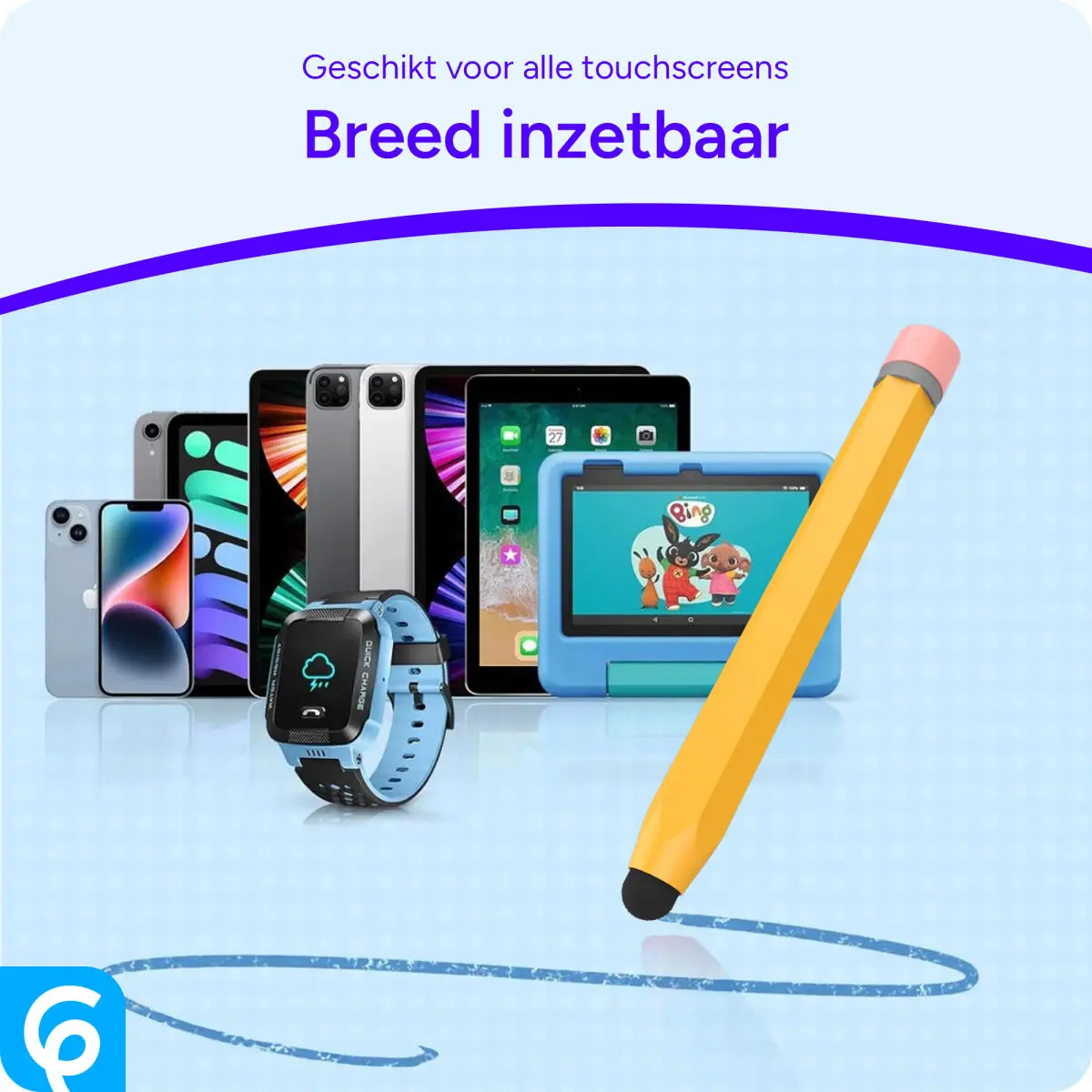 SBG Universele Kindvriendelijke Potlood Stylus Pen voor Kinderen Geel afbeelding 6