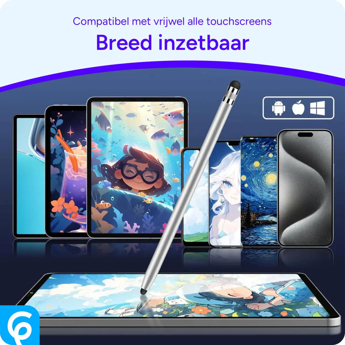 SBG Universele Stylus Pen Met Twee Zachte Punten Zilver afbeelding 3