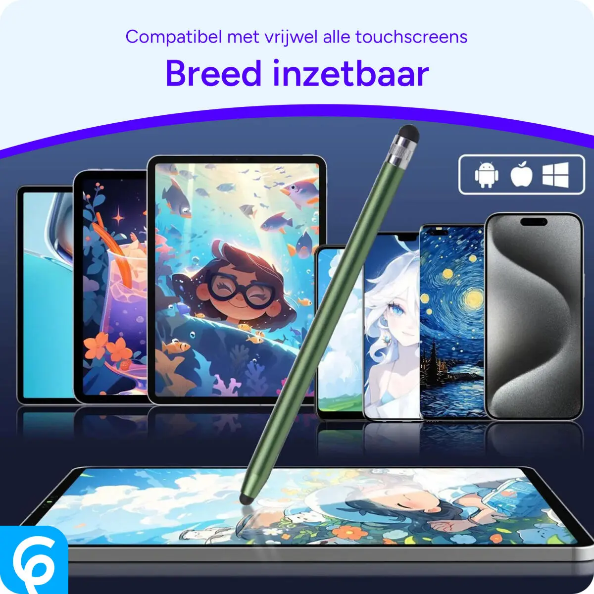 SBG Universele Stylus Pen Met Twee Zachte Punten Groen afbeelding 3