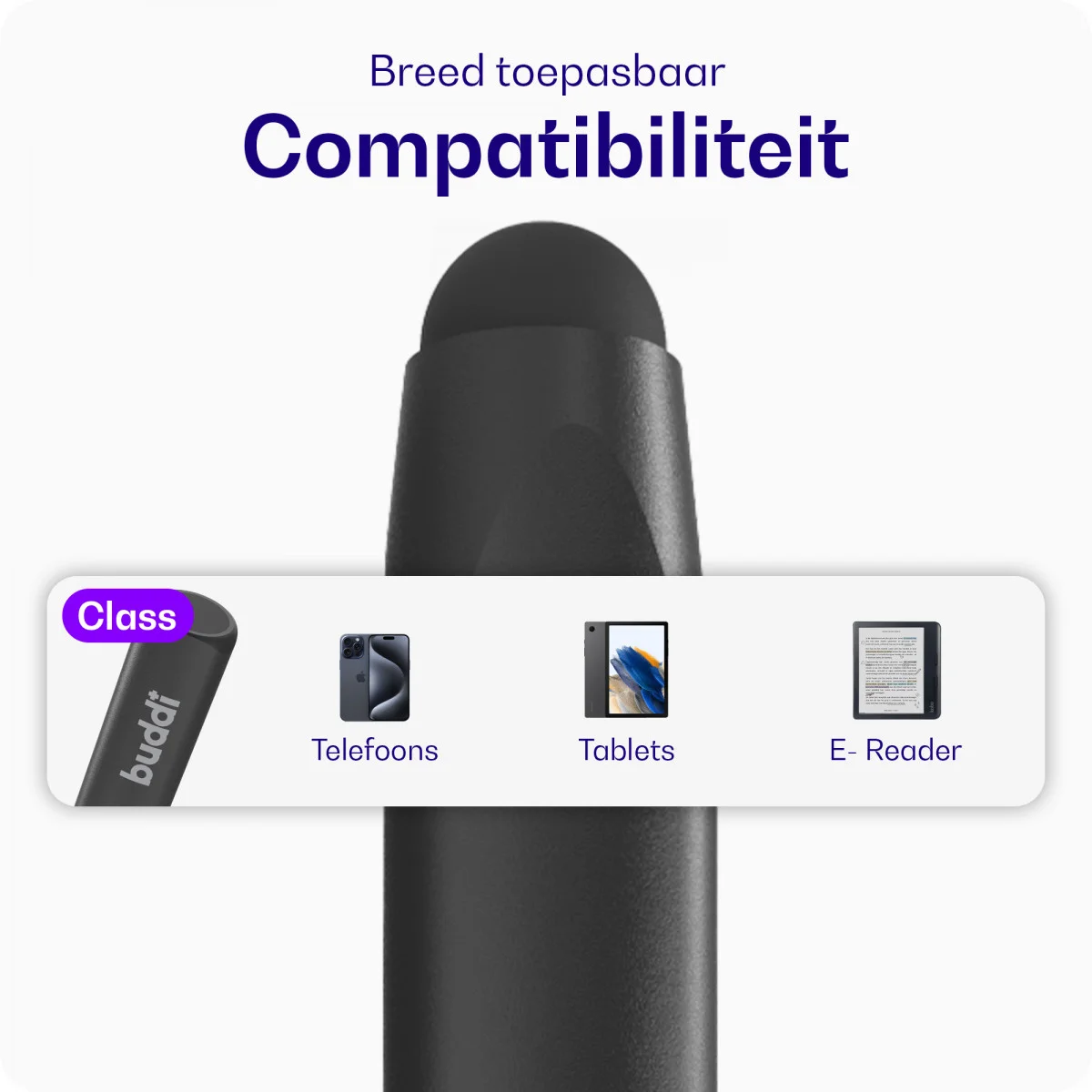 Buddi Class Universele Stylus Pen Met Zachte Punt Zwart afbeelding 4