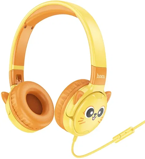 Hoco Kinder Koptelefoon Kattenoortjes met Kabel en Ingebouwde Microfoon Geel afbeelding 1