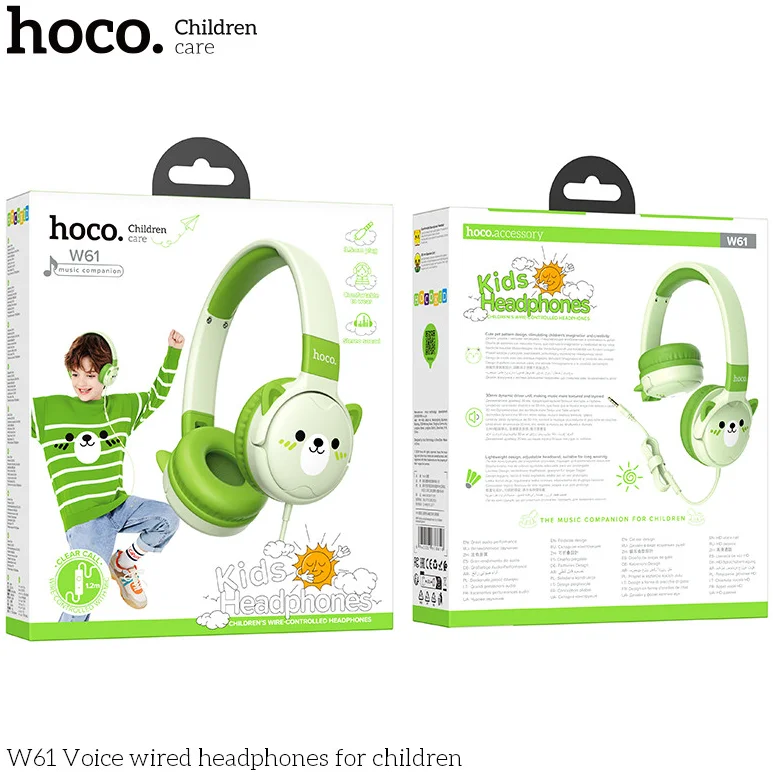 Hoco Kinder Koptelefoon Kattenoortjes met Kabel en Ingebouwde Microfoon Groen afbeelding 3