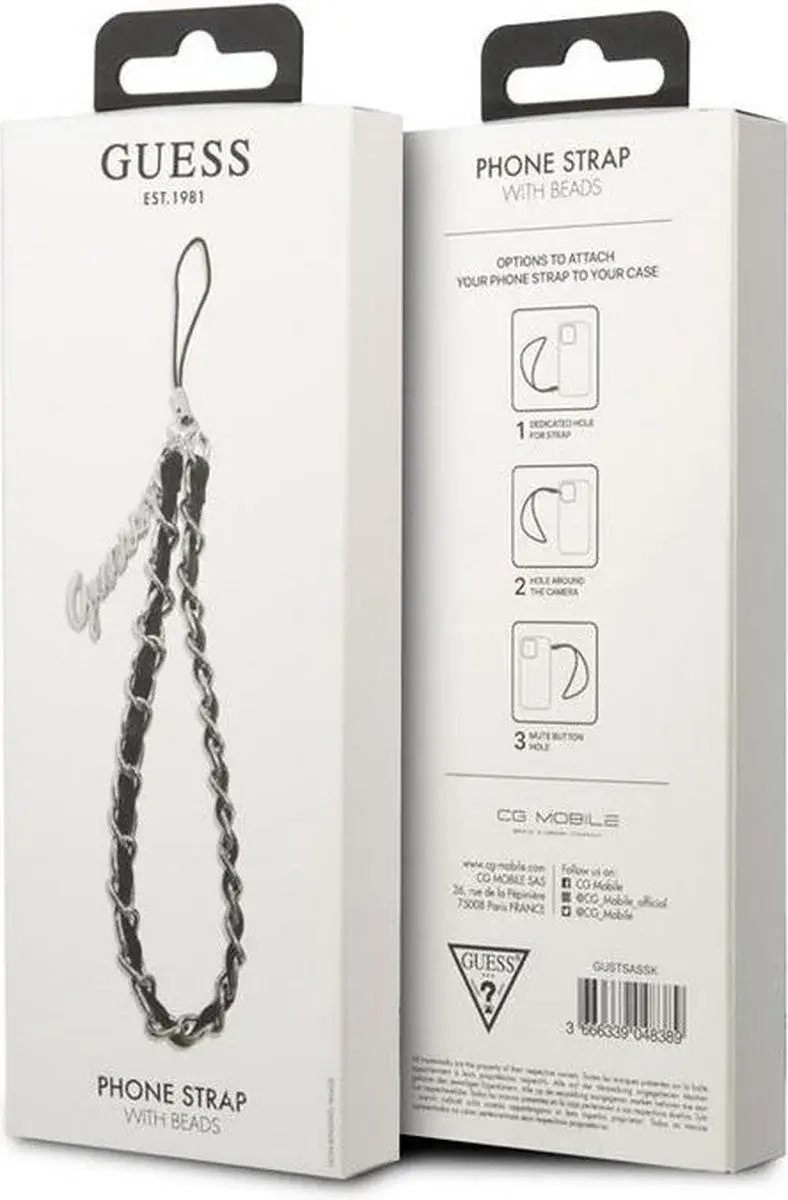 Guess Metal Logo Charm - Universeel Telefoonkoord / Polsbandje Zwart afbeelding 2