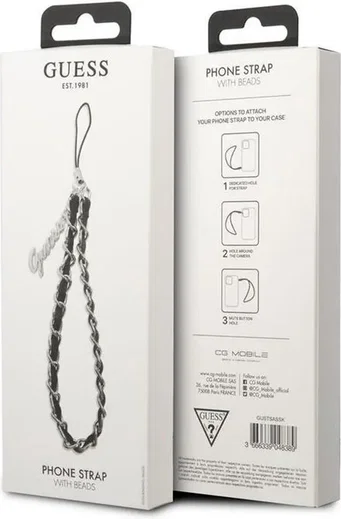 Guess Metal Logo Charm - Universeel Telefoonkoord / Polsbandje Zwart afbeelding 2