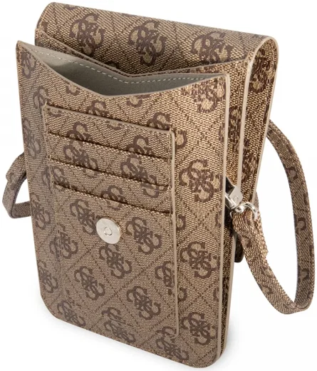 Guess Crossbody Telefoontas Triangle 4G Logo Schoudertasje Bruin afbeelding 3