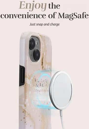 MIO MagSafe Apple iPhone 16 Plus Hoesje Hard Shell Back Cover Gold Marble afbeelding 4