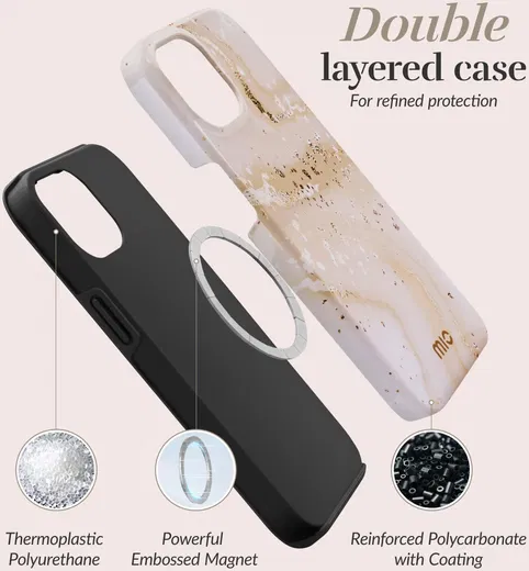 MIO MagSafe Apple iPhone 16 Plus Hoesje Hard Shell Back Cover Gold Marble afbeelding 8