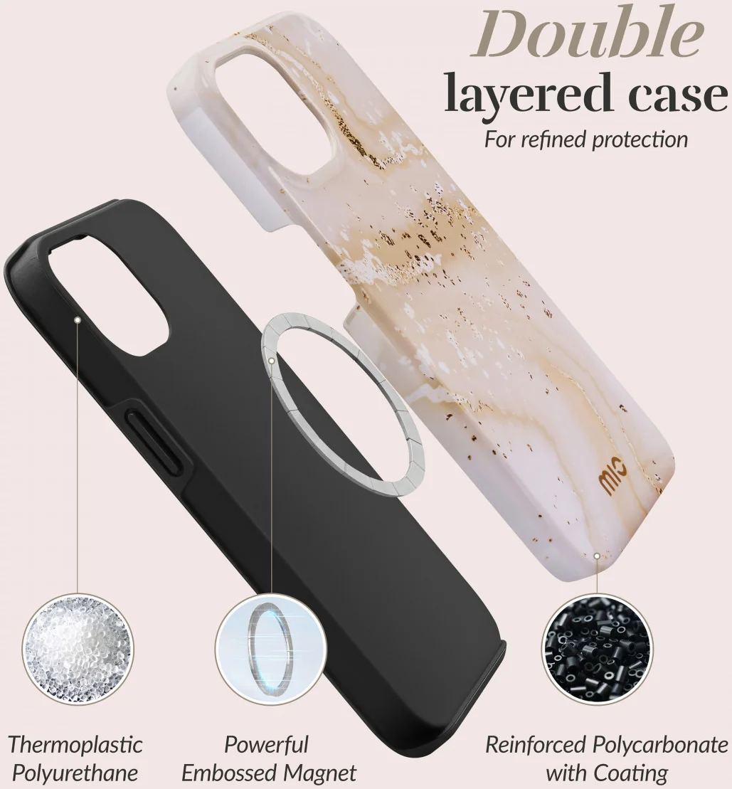 MIO MagSafe Apple iPhone 16 Pro Hoesje Hard Shell Back Cover Gold Marble afbeelding 8