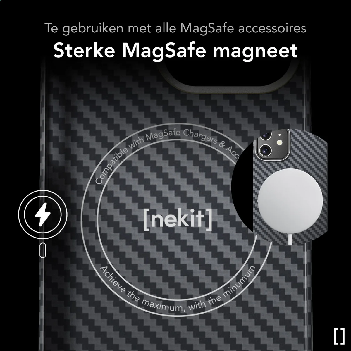 NEKIT Fiber Apple iPhone 12 / 12 Pro Hoesje MagSafe Kevlar Back Cover Dun Zwart afbeelding 6