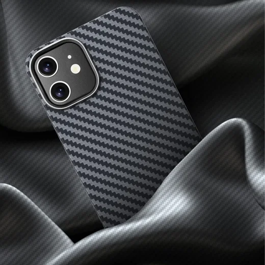 NEKIT Fiber Apple iPhone 12 / 12 Pro Hoesje MagSafe Kevlar Back Cover Dun Zwart afbeelding 11
