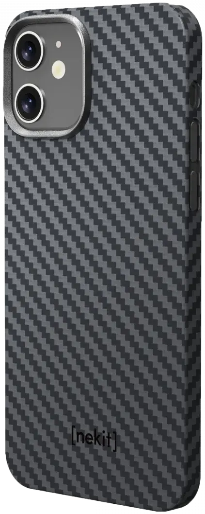 NEKIT Fiber Apple iPhone 12 / 12 Pro Hoesje MagSafe Kevlar Back Cover Dun Zwart afbeelding 15