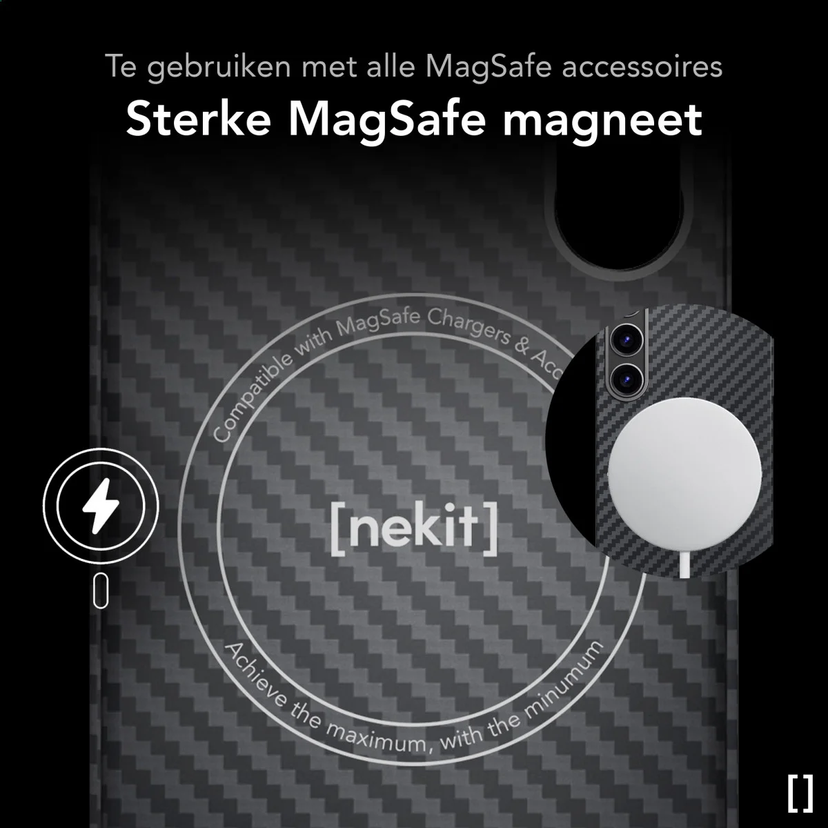 NEKIT Fiber Samsung Galaxy S23 Hoesje MagSafe Kevlar Back Cover Dun Zwart afbeelding 5