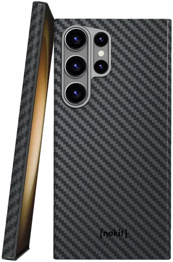 NEKIT Fiber Samsung Galaxy S23 Ultra Hoesje MagSafe Kevlar Back Cover Dun Zwart afbeelding 1