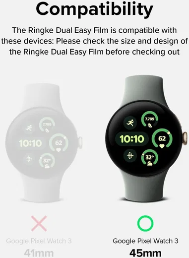 Ringke Dual Easy Film - Google Pixel Watch 3 45MM Screen Protector - 3-Pack afbeelding 8