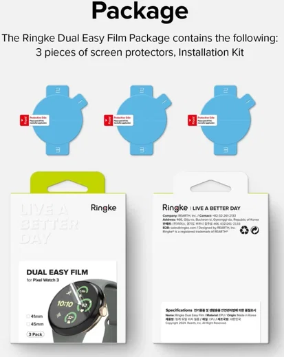Ringke Dual Easy Film - Google Pixel Watch 3 45MM Screen Protector - 3-Pack afbeelding 9