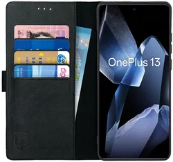 Rosso Deluxe OnePlus 13 Hoesje Echt Leer Book Case Zwart afbeelding