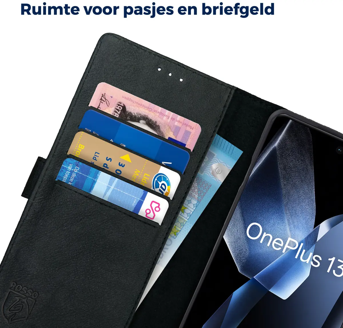 Rosso Deluxe OnePlus 13 Hoesje Echt Leer Book Case Zwart afbeelding 5