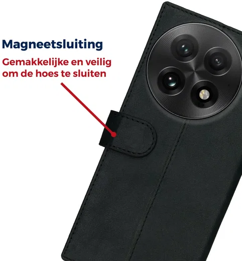 Rosso Deluxe OnePlus 13 Hoesje Echt Leer Book Case Zwart afbeelding 6
