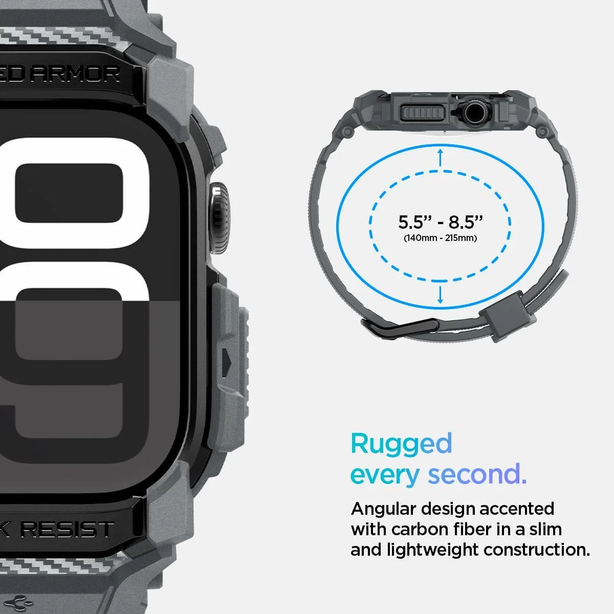 Spigen Rugged Armor Pro - Apple Watch 11/10 46MM - Hoesje en Bandje - Grijs afbeelding 5