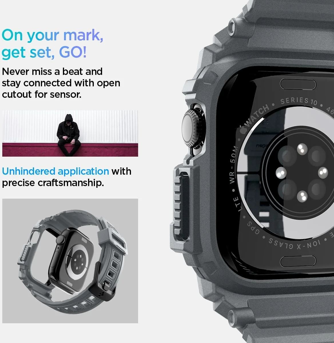 Spigen Rugged Armor Pro - Apple Watch 11/10 46MM - Hoesje en Bandje - Grijs afbeelding 7