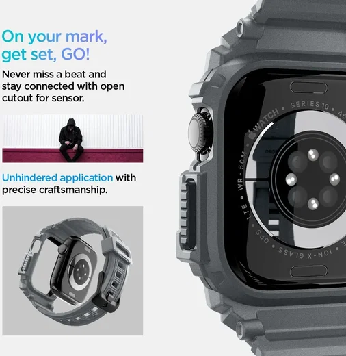 Spigen Rugged Armor Pro - Apple Watch 11/10 46MM - Hoesje en Bandje - Grijs afbeelding 7