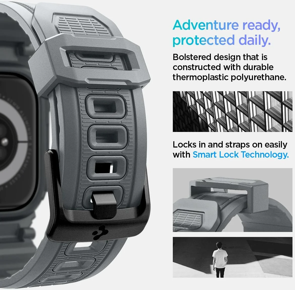 Spigen Rugged Armor Pro - Apple Watch 11/10 46MM - Hoesje en Bandje - Grijs afbeelding 9