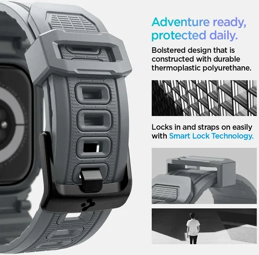 Spigen Rugged Armor Pro - Apple Watch 11/10 46MM - Hoesje en Bandje - Grijs afbeelding 9