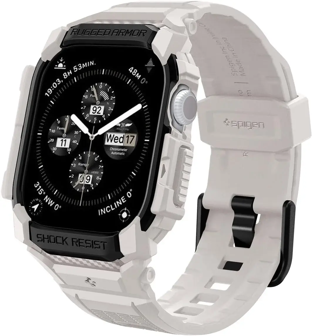 Spigen Rugged Armor Pro - Apple Watch 11/10 42MM - Hoesje en Bandje - Beige afbeelding 1